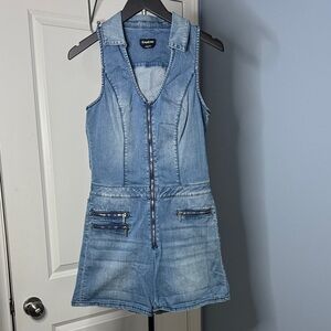 bebe Light Blue Denim Zip-Front Romper